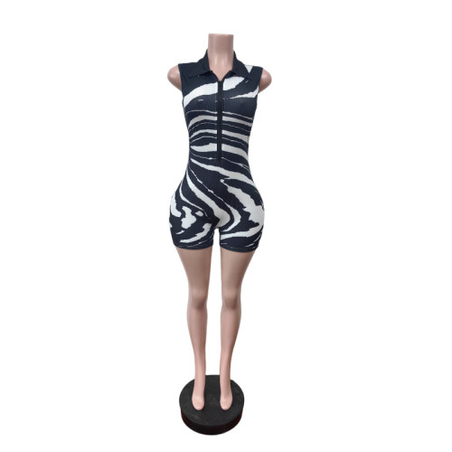Pit stripe positioning printed elastic jumpsuit