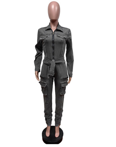 Elastic slim waistband jumpsuit