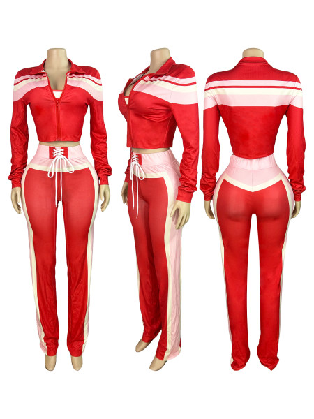 Printed splicing long sleeved shoulder strap adjustable buckle strap long pants three piece set