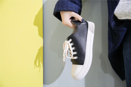 Thick soled PU shoes with lace up, low cut white shoes