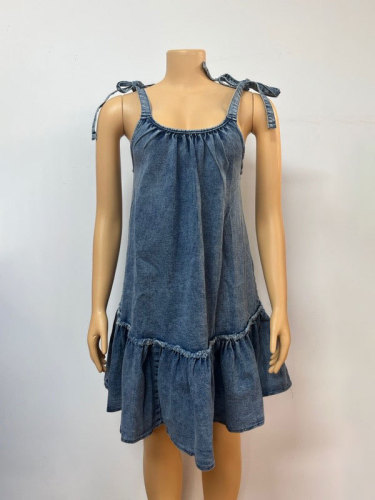 Splicing straps, straps, washed denim dress