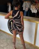 Pit stripe positioning printed elastic jumpsuit