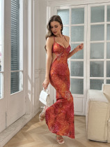 Printed open chest camisole dress