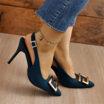 Baotou high-heeled sandals with pointed back hollow metal buckle and slim heels