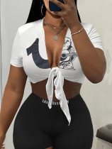 Pattern printed strap set short sleeved two-piece set H791927865537