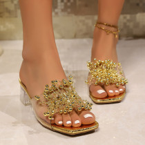 Bow tie thick heel square toe high-heeled sandals