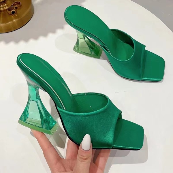 Large high-heeled slippers, square headed women's cool slippers