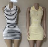 Backless, hip hugging, neck hanging knitted short skirt dress