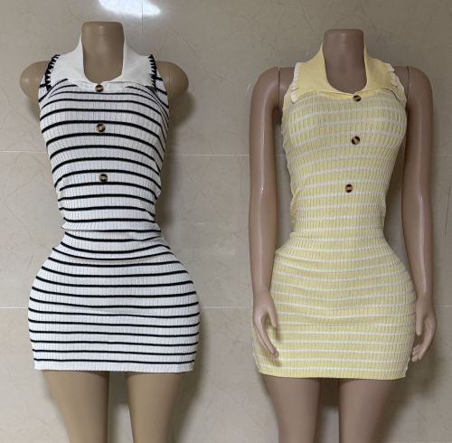 Backless, hip hugging, neck hanging knitted short skirt dress