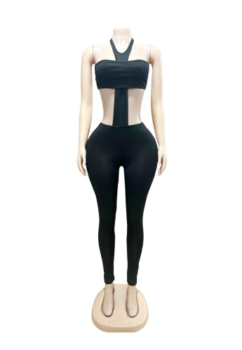 Tight fitting strapless hanging neck pants two-piece set