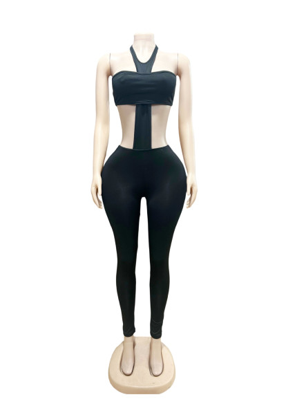 Tight fitting strapless hanging neck pants two-piece set