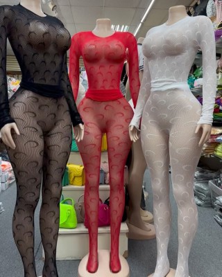 Fishing net long sleeved mesh transparent high elasticity hollow out set