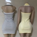 Backless, hip hugging, neck hanging knitted short skirt dress