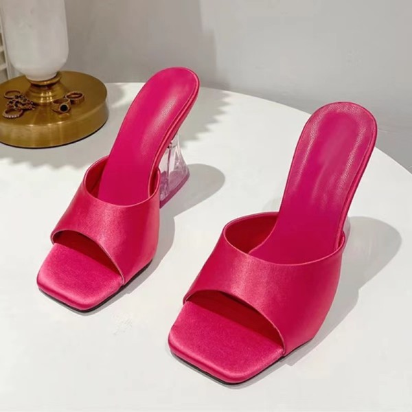 Large high-heeled slippers, square headed women's cool slippers