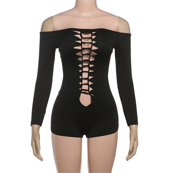 Hollow out one shoulder tight jumpsuit