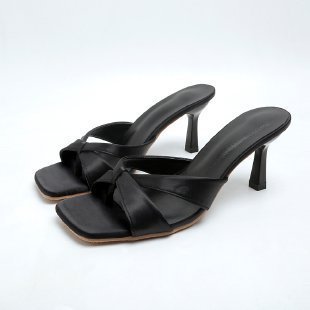 Solid color high-heeled slippers, plus size square toe slim high-heeled sandals