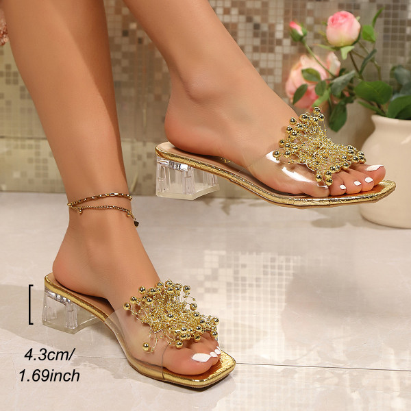 Bow tie thick heel square toe high-heeled sandals