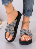 Large size thick soled slippers with cross shaped sandals