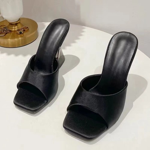 Large high-heeled slippers, square headed women's cool slippers