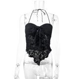 Strap vest, neck hanging, V-neck, sleeveless lace top