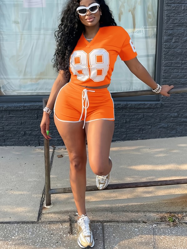 Digital printed short sleeved shorts set