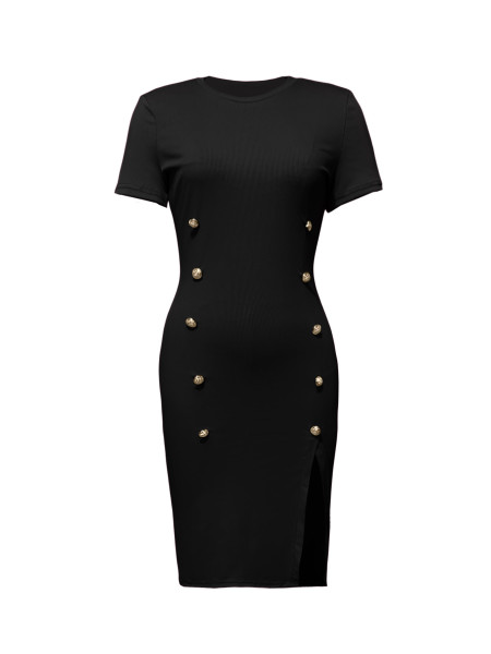 Decorative button hem split dress