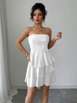 Backless strapless solid color cake skirt