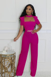 Production outfit of scarf short sleeved wide leg jumpsuit cover