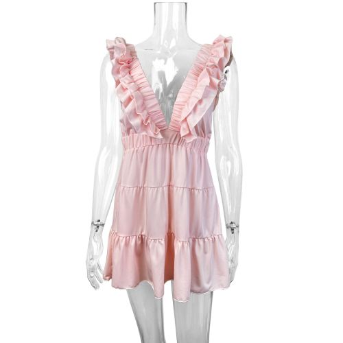 Sleeveless deep V-neck ruffled dress