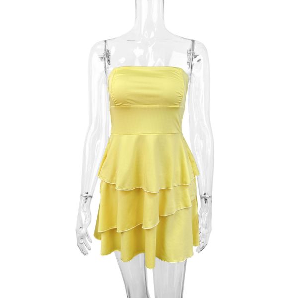Backless strapless solid color cake skirt