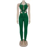 Hanging neck backless solid color jumpsuit