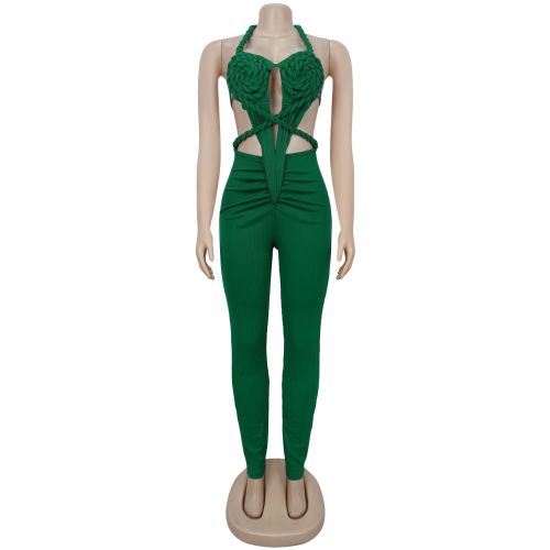 Hanging neck backless solid color jumpsuit