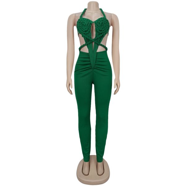 Hanging neck backless solid color jumpsuit