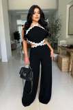 Wave line splicing sleeveless wide leg jumpsuit