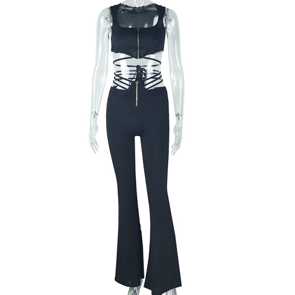Sleeveless top, high waisted strap, tight fitting sports pants set