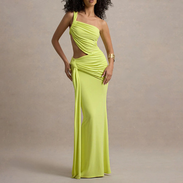 Single shoulder backless strapless tied pleated long skirt