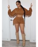 Tassel hooded shorts set