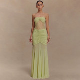 Strapless hollow pleated dress