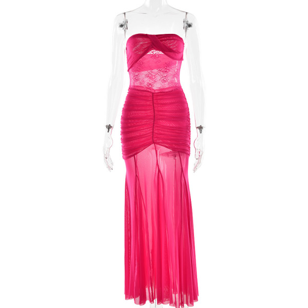 Strapless hollow pleated dress
