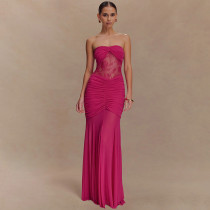 Strapless hollow pleated dress