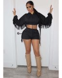 Tassel hooded shorts set