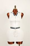 Shirt collar top with threaded lace up skirt set