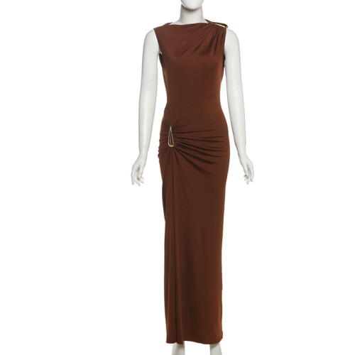 Metal decorative hip hugging sleeveless dress
