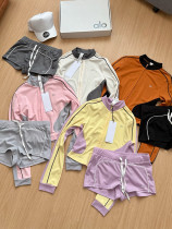 Color blocked long sleeved shirt shorts yoga two-piece set