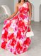 Lace fold print single shoulder sleeveless dress