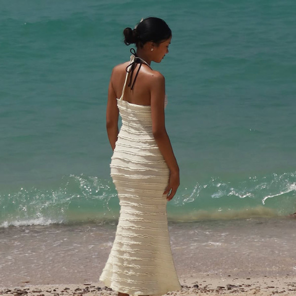 Temperament V-neck halter tied dress