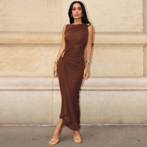 Metal decorative hip hugging sleeveless dress