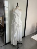 Lotus leaf edge neck hanging suspender dress