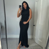 Metal decorative hip hugging sleeveless dress