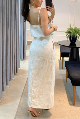 Strap top, pocket skirt, cotton and linen set